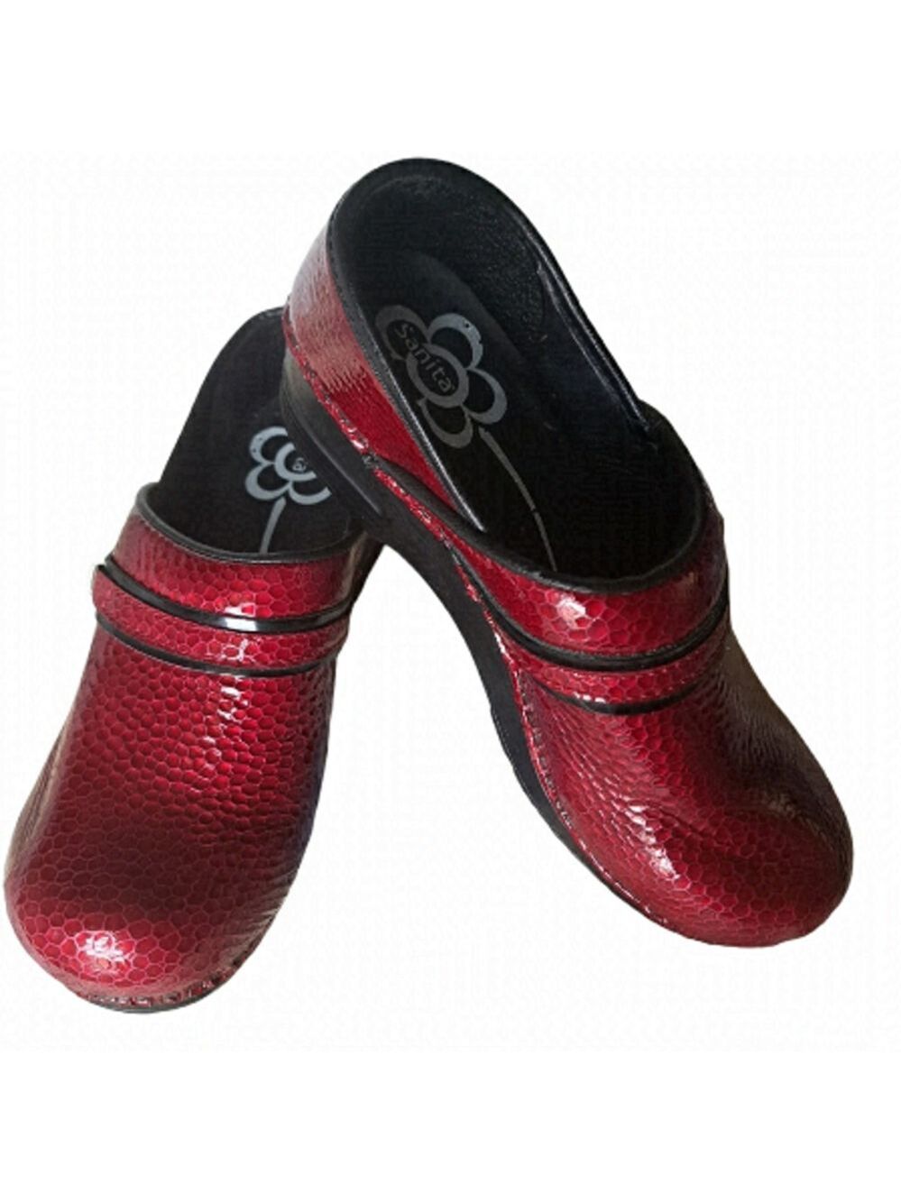 SANITA ORIGINAL DANISH CLOG red mock croc glossy SLIP ON Shoes ladies 37 -6.5